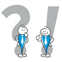 Hilfe Icon - Zwei Männchen mit Frage und Ausrufezeichen