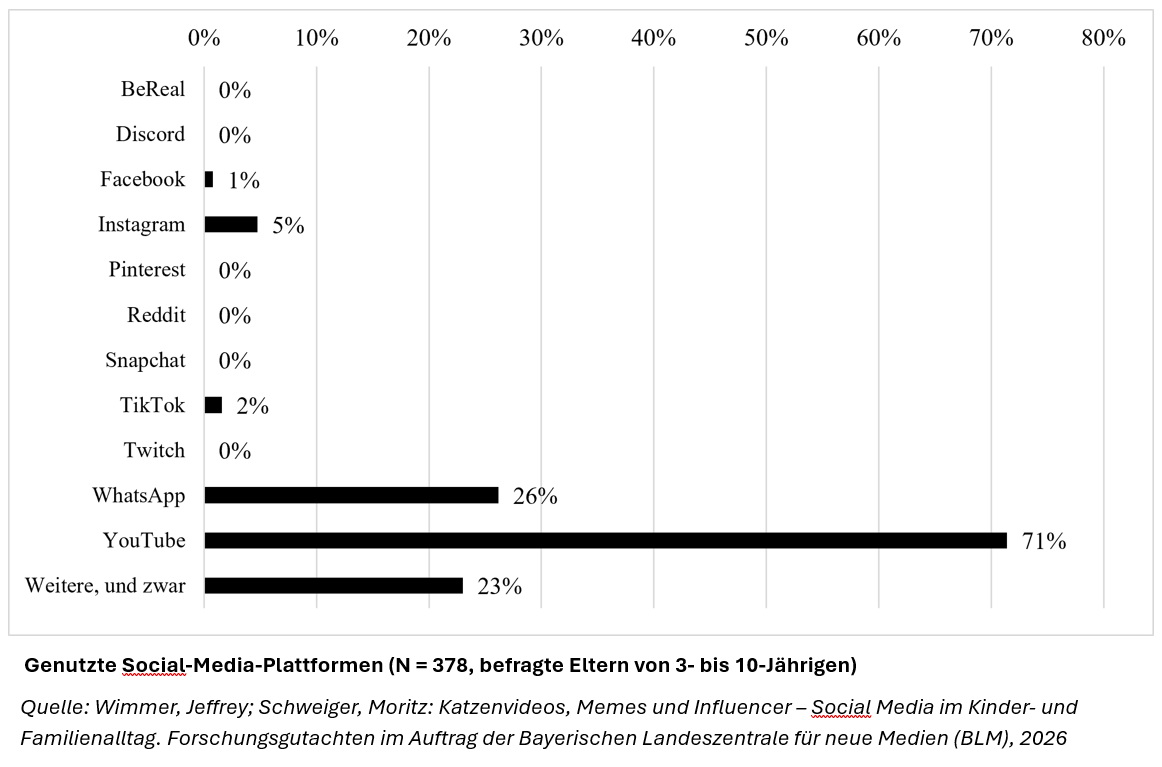 Grafik Genutzte Social-Media-Plattformen (N=378, befragte Eltern von 3- bis 10-Jährigen