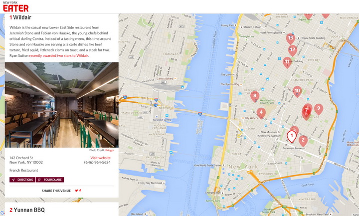 Karte mit Restaurants in New York