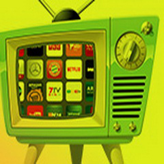 Fernseher mit vielen Logos von vielen Sendern - Veranstaltung Medientage München