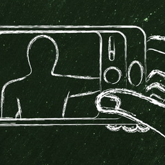 Hand hält Handy für Selfie - Web TV-Monitor der BLM