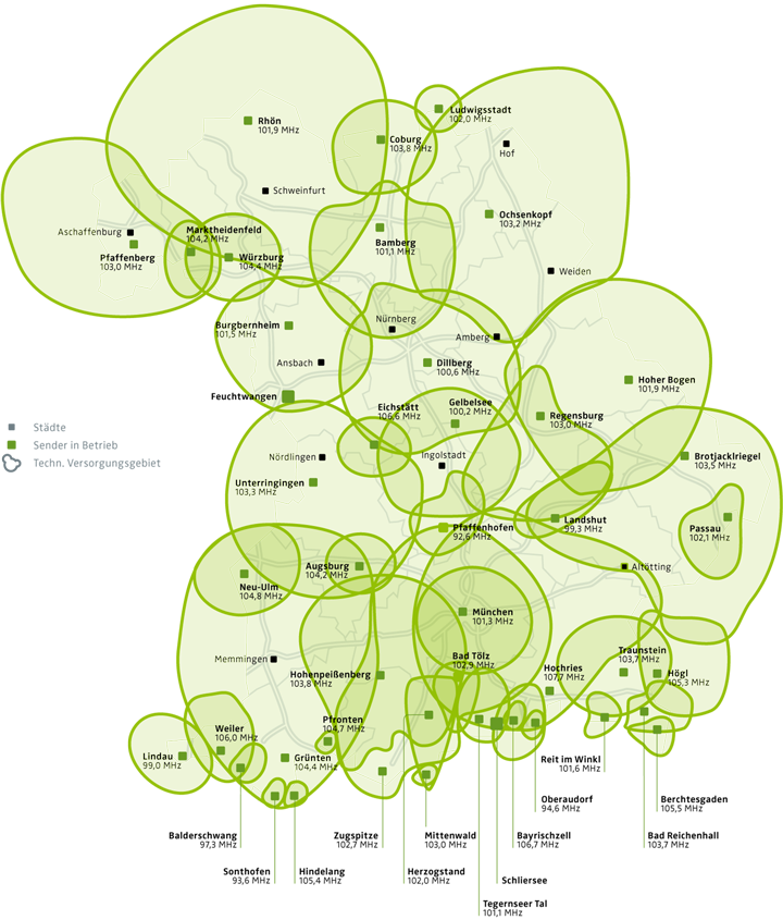 Landesweites Sendernetz Antenne Bayern