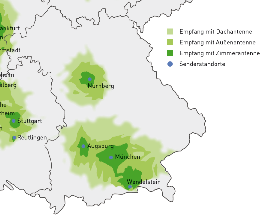 Grafik zur Verbreitung von DVB-T2 HD in Bayern
