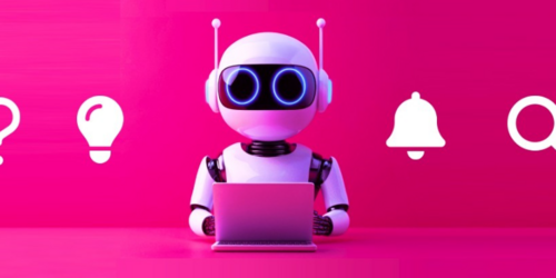 Teaser zum Artikel - Roboter sitzt vor Computer